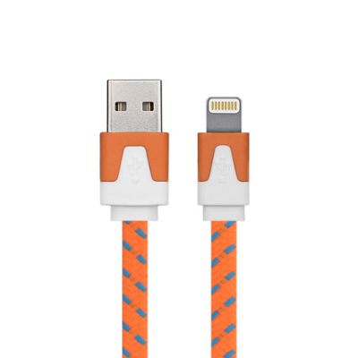 Platte nylon Lightning kabel 1 meter oranje