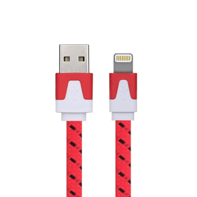 Platte nylon Lightning kabel 3 meter rood