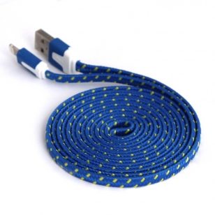 Platte nylon Lightning kabel 3 meter blauw