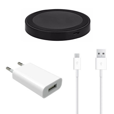 Draadloze oplader met kabel en adapter zwart